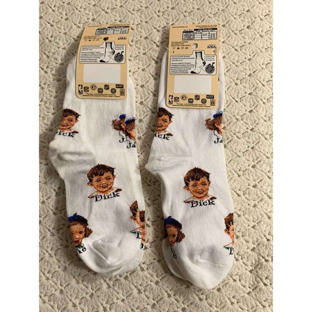 2 DICK JANE Novelty Socks NEW Adult Size Womens 6-11 Men’s 5-10 Shoe Size Unisex